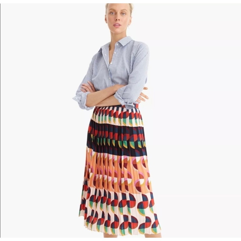 J.Crew 365 Pleated Midi Skirt Geometric Abstract Print Multicolor 4 - Picture 1 of 7